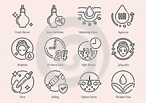 hyaluron serum line icon set