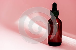 Hyaluronic acid cbd oil tincture, beauty product mockup, branding. Liquid emulsion in glass amber bottle with dropper