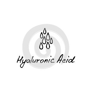 Hyaluronic acid hand drawn icon. Water drop. Korean beauty. Cosmetic ingredient. Vector illustration