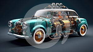 A hybrid car with both a gasoline engine and an electric motor, showcasing the integration of multiple energy sources for