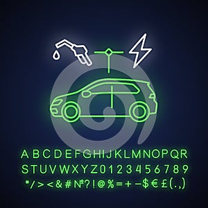 Hybrid car neon light icon