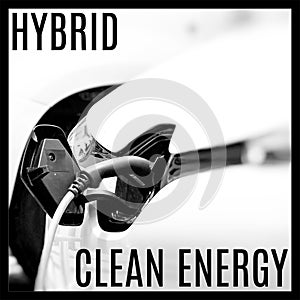 Hybrid Car. Vehicle clean Energy. Start Engine.