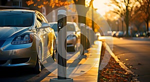 Hybrid cars parked in a quiet suburb