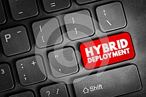 Hybrid Deployment - combining an on-premises or hosted environment with a cloud-based platform, text button on keyboard
