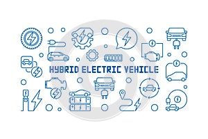 Hybrid electric vehicle vector horizontal line banner