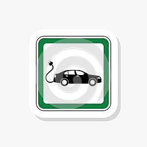 Hybrid Vehicles sticker. Green logotype. Eco friendly auto or electric vehicle