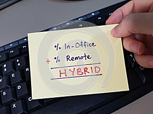 Hybrid work model has employees working both in-office and home or remotely photo