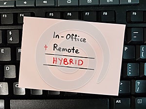 Hybrid work model has employees working both in-office and home or remotely photo