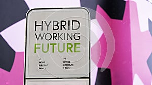 Hybrid Working future with colourful city backdrop location