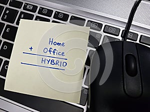 Hybrid working model due to covid-19 pandemic. Work from home or remote or in-office.