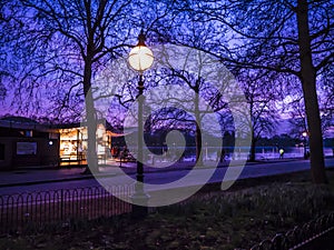 Hyde park at a purple blue sunset, London, UK.