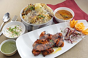 Hyderabad Chicken biryani with Chicken kebabs
