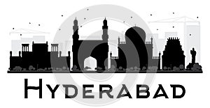 Hyderabad City skyline black and white silhouette.