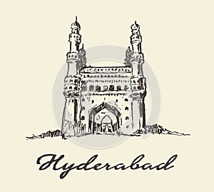 Hyderabad India Charminar vector drawn sketch