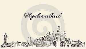 Hyderabad skyline vector illustration drawn sketch photo
