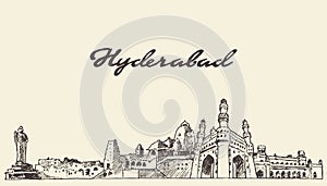 Hyderabad skyline vector illustration drawn sketch