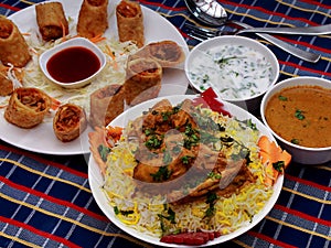 Hyderabadi cuisine chicken biryani chicken spring roll