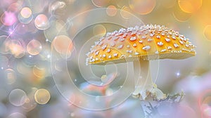 Hydnum repandum mushroom hedgehog on a serene and peaceful pastel colored background