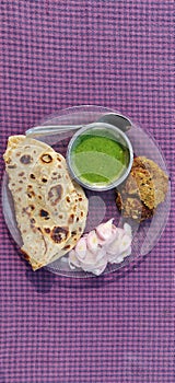 Hydrabadi Kabab Paratha with green chili photo