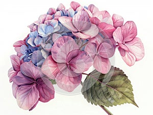 Hydrangea colorful flower watercolor isolated on white background
