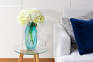 Hydrangea flower arrangement in a living room