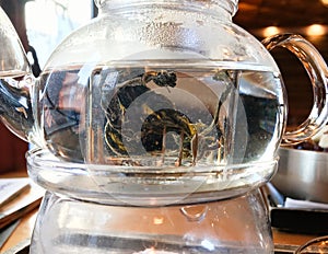 Hydrangea root tea in teapot in cafe in Seoul