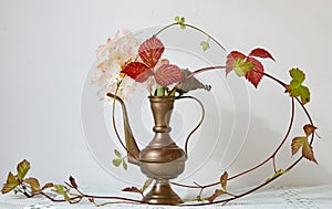 Hydrangea and stone bramble arrangement