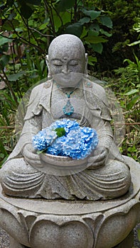 Hydrangeas and Jizo bosatsu