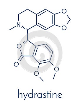 Hydrastine herbal alkaloid molecule, found in Hydrastis canadensis goldenseal. Skeletal formula. photo