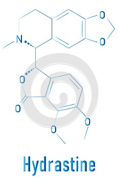 Hydrastine herbal alkaloid molecule, found in Hydrastis canadensis, goldenseal. Skeletal formula. photo