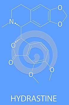 Hydrastine herbal alkaloid molecule, found in Hydrastis canadensis, goldenseal. Skeletal formula. photo