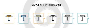 Hydraulic breaker vector icon in 6 different modern styles. Black, two colored hydraulic breaker icons designed in filled, outline