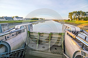 The hydraulic dam on the Couesnon river  in France