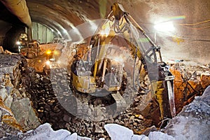 Hydraulic Hammer Excavator - Concrete Road Tunnel Construction