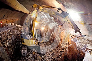 Hydraulic Hammer Excavator - Concrete Road Tunnel Construction