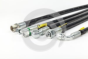 Hydraulic hoses on white