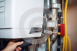 Hydraulic mechanic installer repairs gas water heater