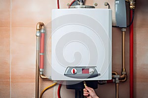 Hydraulic mechanic installer repairs gas water heater