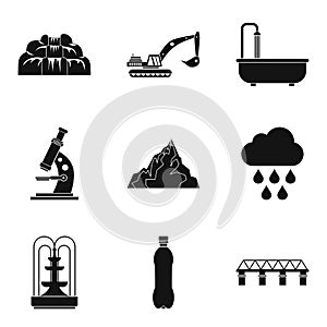 Hydraulic system icons set, simple style