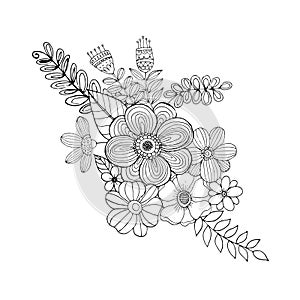 Hydrengea Flower doodle drawing freehand , Coloring page with doodle