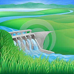 Hydro dam water power energy illustration