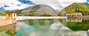 Hydro-electric power plant and lake in Ligonchio, Emilia Apennines, Italy