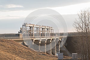 Hydro electric spillway structure in the evening