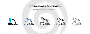 Hydro power generation icon in different style vector illustration. two colored and black hydro power generation vector icons