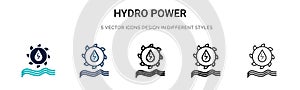 Hydro power icon in filled, thin line, outline and stroke style. Vector illustration of two colored and black hydro power vector