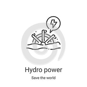 hydro power icon vector from save the world collection. Thin line hydro power outline icon vector illustration. Linear symbol for