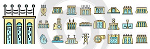 Hydro power icons set vector color line