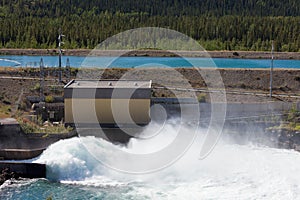 Hydro power station dam open gate spillway water