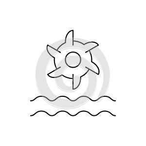 Hydro turbine symbol. Water flows over a hydroelectric turbine generating electric energy.