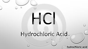 Hydrochloric acid chemical formula on waterdrop background